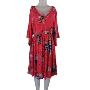 Torrid Pink/Blue/Red Floral Challis Kimno Stater Dress 1/1X - 14/16 NWT